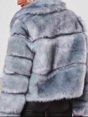 NEW (worn once) Women's grey lavender faux fur pelted jacket